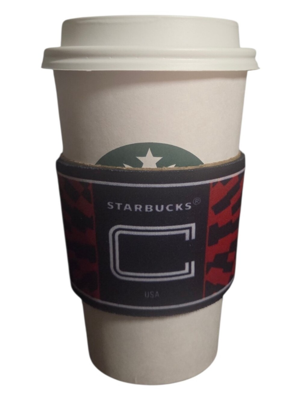 Starbucks FIFA Blue and Red Geometric Sleeve with Green Logo